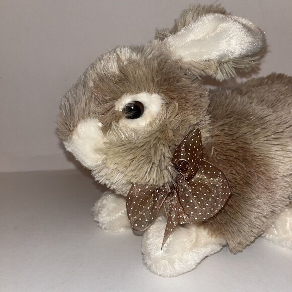 Dan Dee Bunny Rabbit Beige & Cream Stuffed Plush Animal Toy 14” Polka Dot Bow - Picture 2 of 12